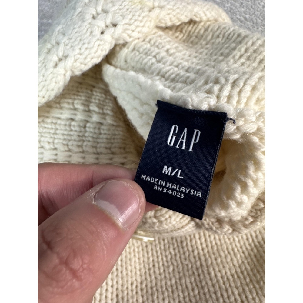 Gap Sweater Cape Womens M/L White 100% Lambs Wool Turtleneck Button Knit Poncho - Picture 2 of 6